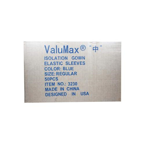 ValuMax 3230B Isolation Gowns Elastic Cuff Splash Resistant Blue 50/Pk ValuMax 3230B Isolation Gowns Elastic Cuff Splash Resistant Blue 50/Pk
